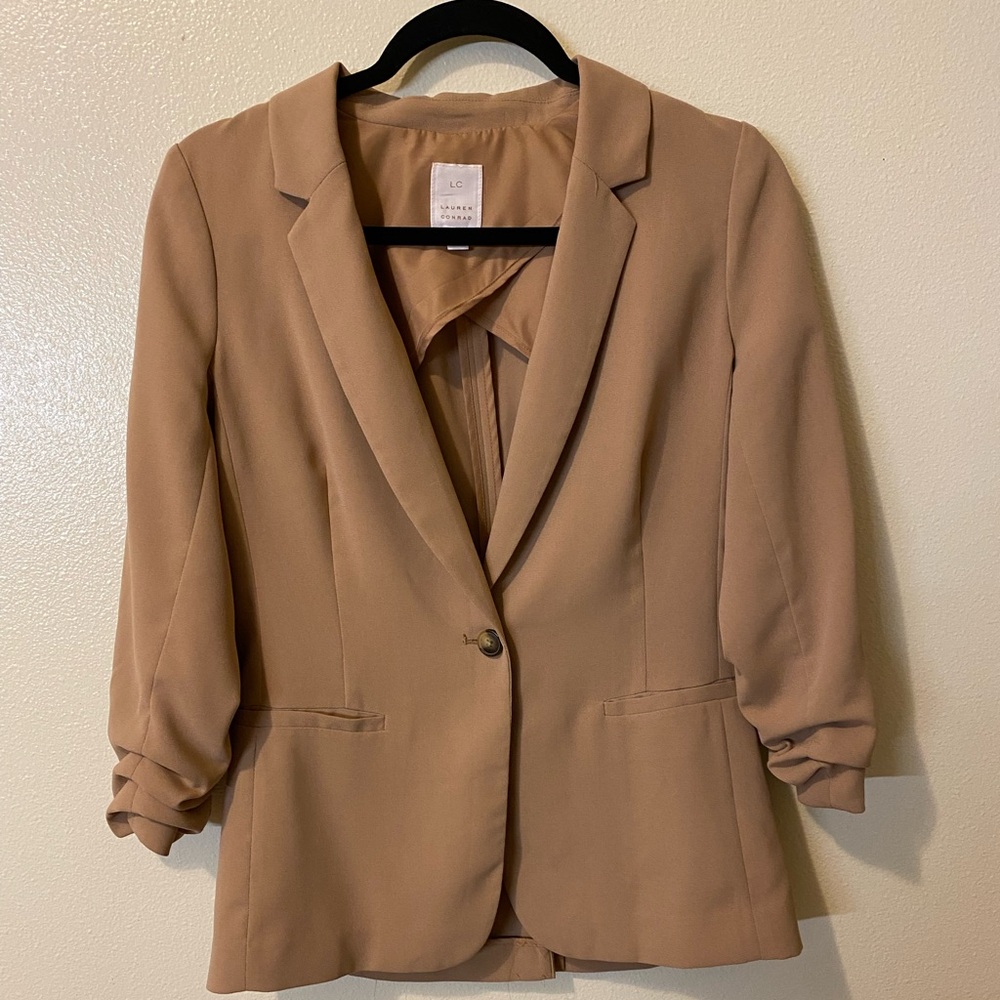 Lauren Conrad Tan Blazer Ruched Sleeves